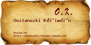 Oszlanszki Kálmán névjegykártya